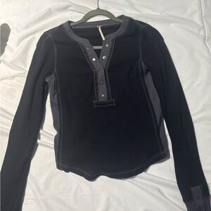 Free People Black and Gray Long Sleeve Jersey